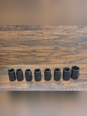 8 Piece 1/2-inch drive impact sockets Dizes Are Listed In Description.